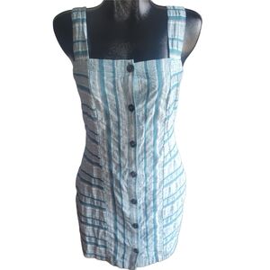 Roxy Striped Blue And White  Button Front Dress L